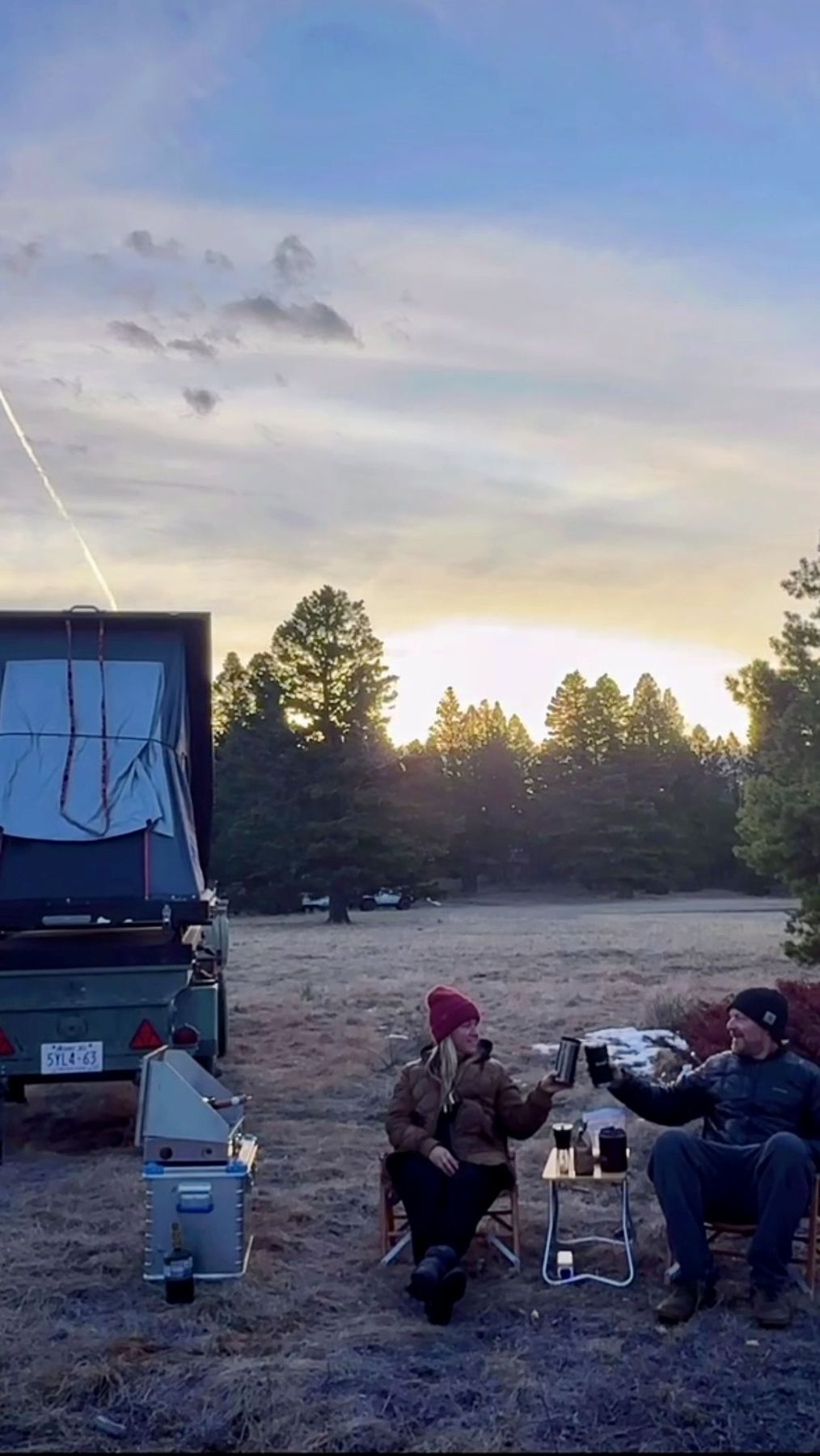 Camping at sunset in the wilderness